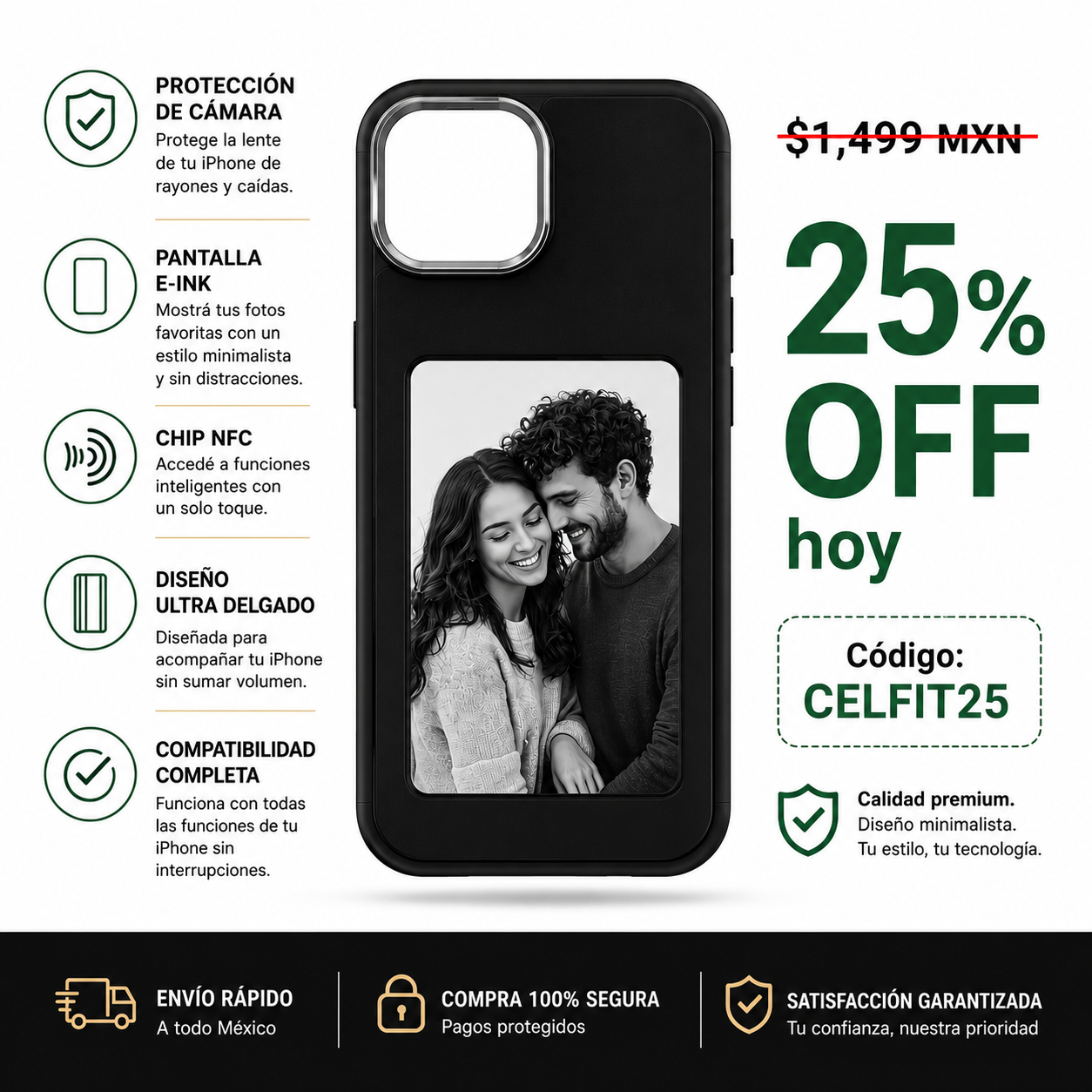 Funda NFC con Pantalla E-Ink Personalizable para iPhone