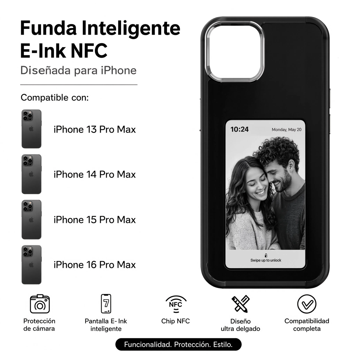 Funda NFC con Pantalla E-Ink Personalizable para iPhone