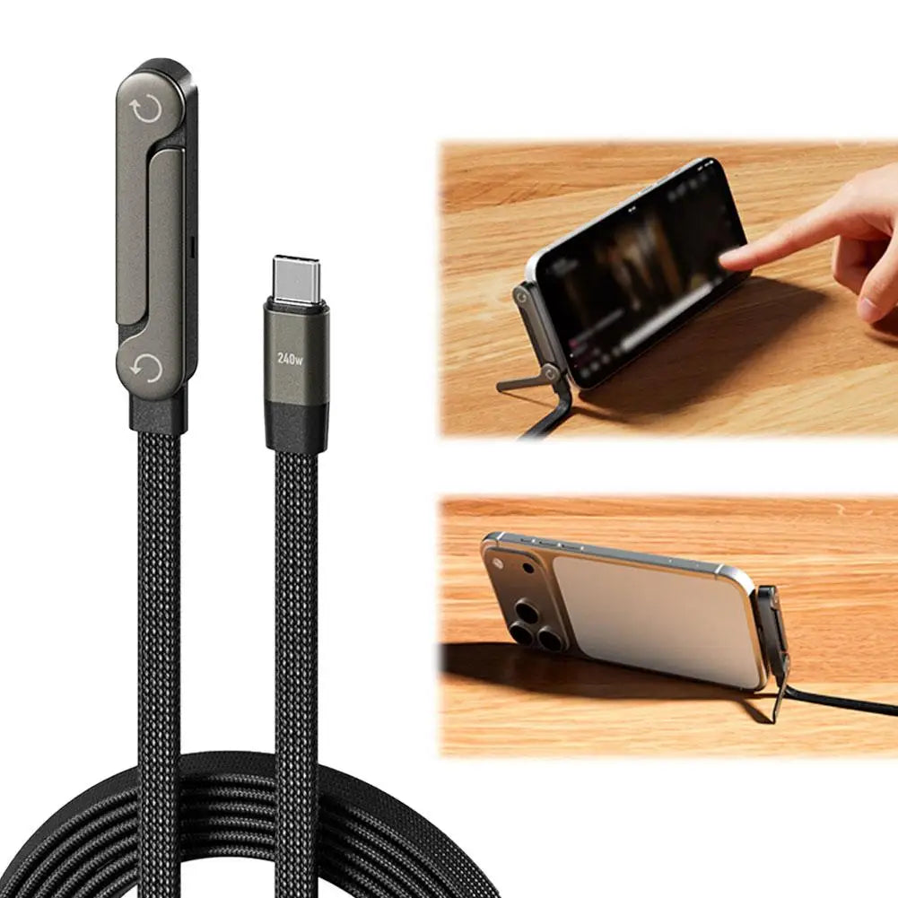 Cable de Carga Plegable 240W con Soporte Multiángulo - 2 en 1"