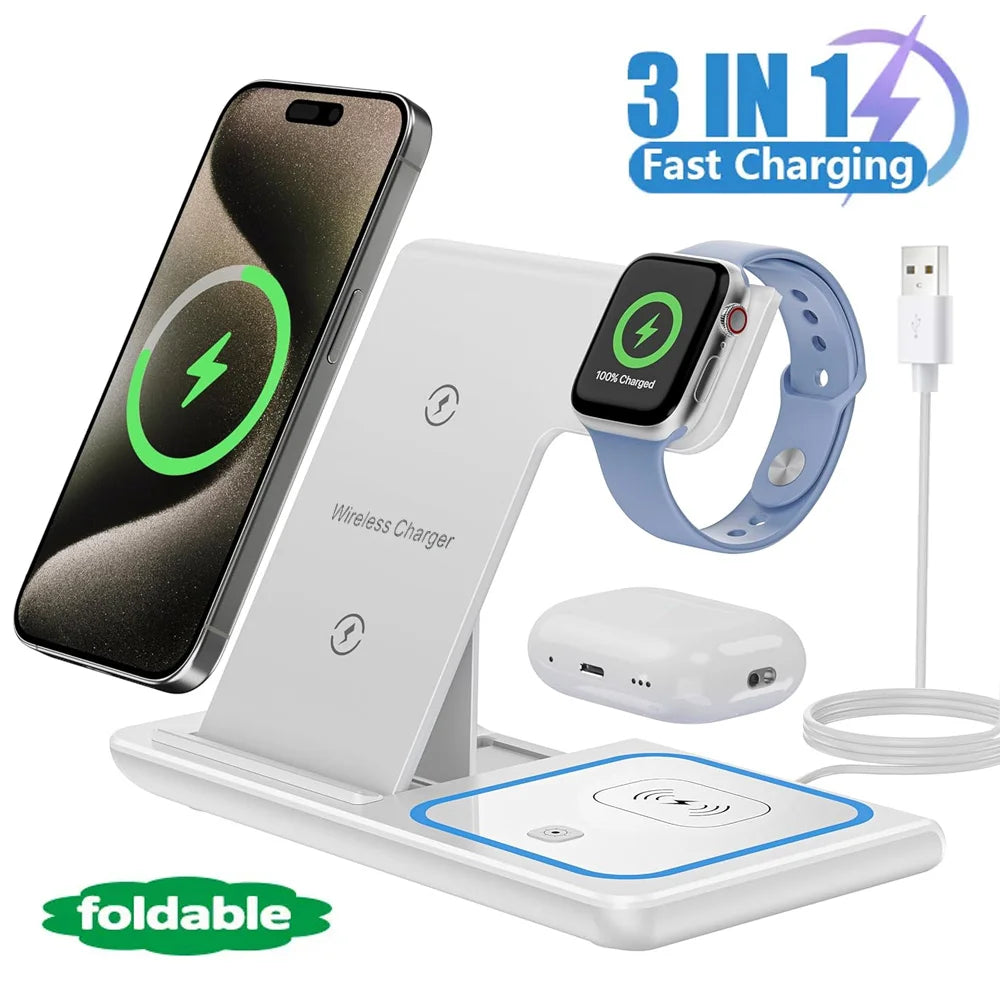Base de Carga Inalámbrica 3 en 1 — Celular, AirPods y Apple Watch