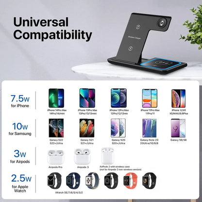 Base de Carga Inalámbrica 3 en 1 — Celular, AirPods y Apple Watch