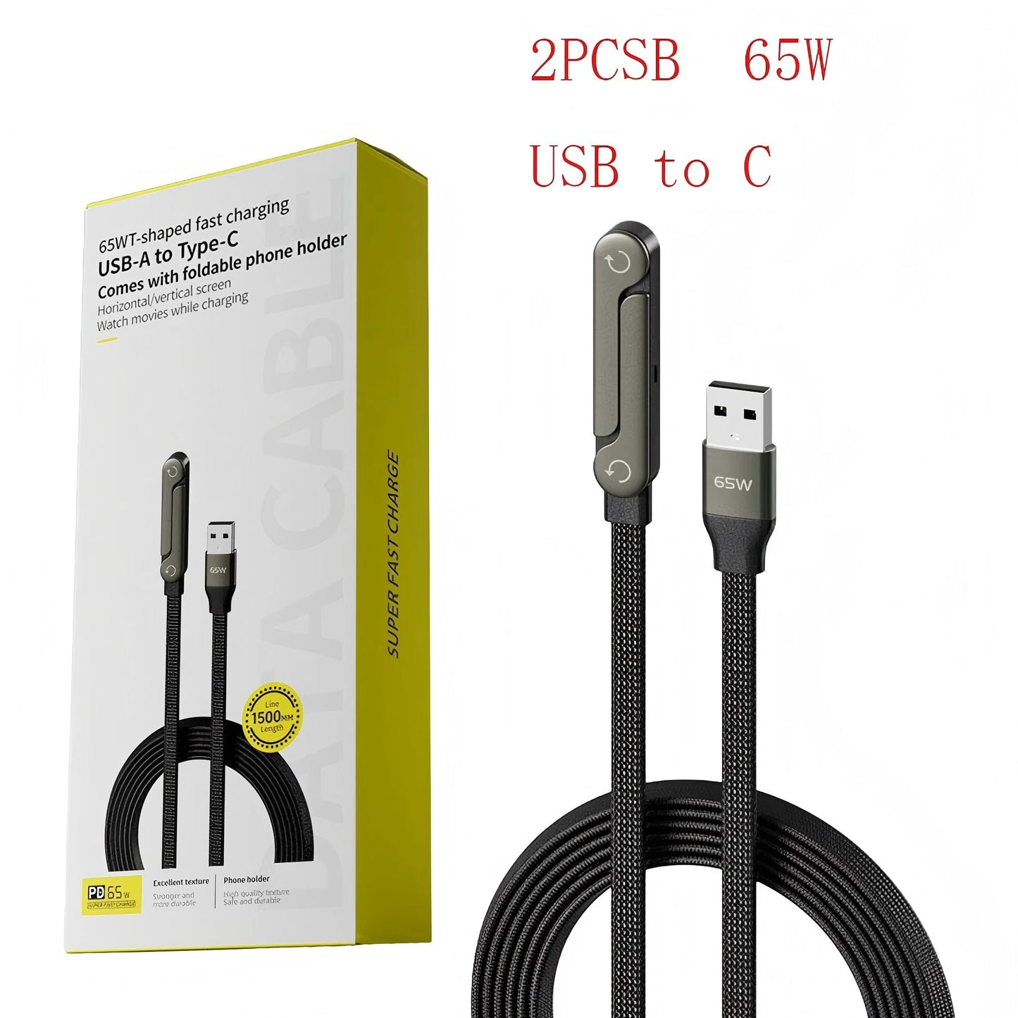 Cable de Carga Plegable 240W con Soporte Multiángulo - 2 en 1"