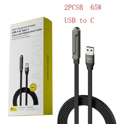 Cable de Carga Plegable 240W con Soporte Multiángulo - 2 en 1"
