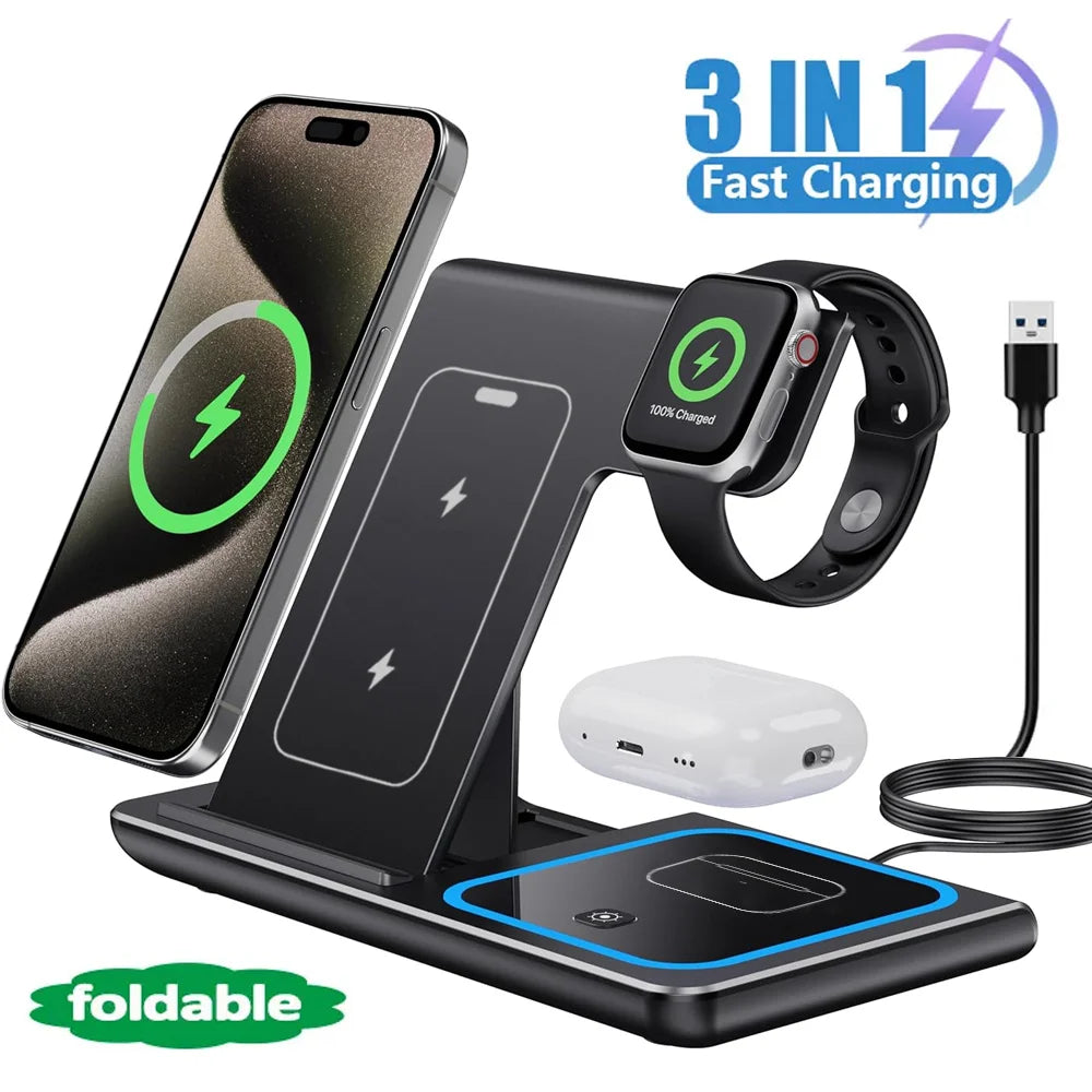 Base de Carga Inalámbrica 3 en 1 — Celular, AirPods y Apple Watch
