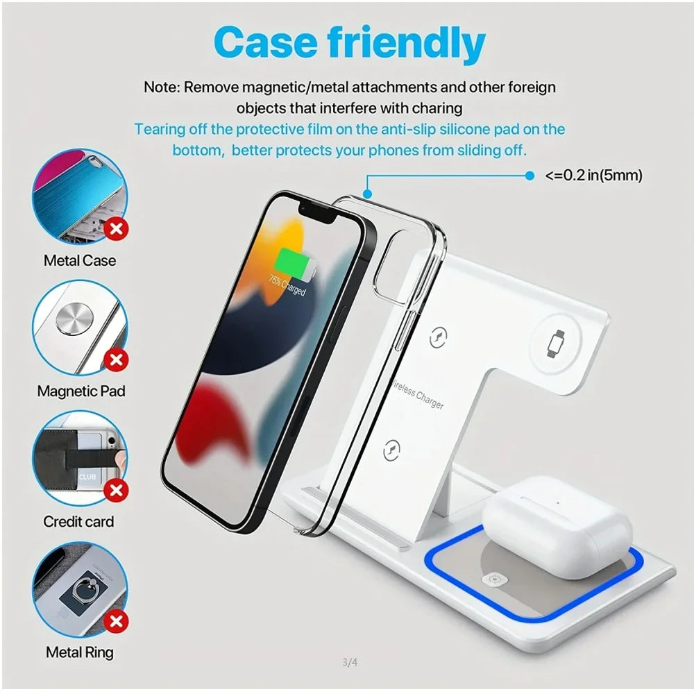 Base de Carga Inalámbrica 3 en 1 — Celular, AirPods y Apple Watch