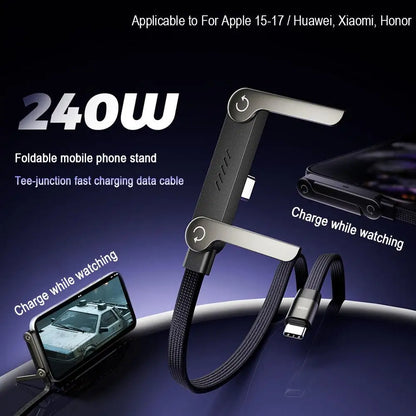 Cable de Carga Plegable 240W con Soporte Multiángulo - 2 en 1"