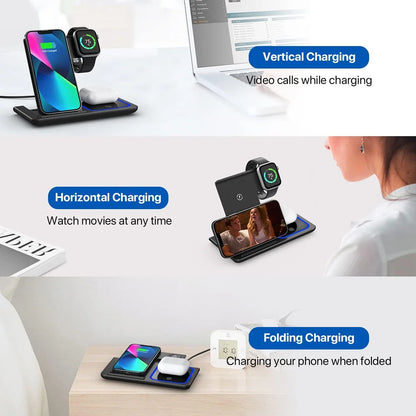 Base de Carga Inalámbrica 3 en 1 — Celular, AirPods y Apple Watch